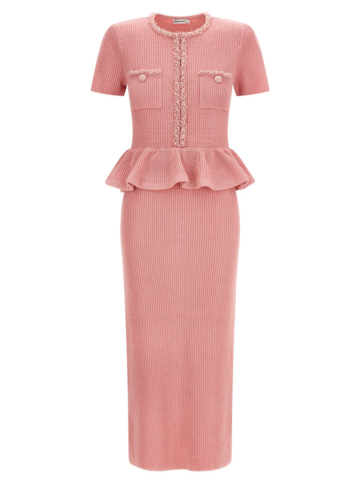 Self Portrait Pink Peplum Knit Midi Dresses - Pink | 4da483fdcead6c1f029d28d9ec6bb71855a903e7