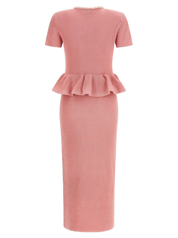 Self Portrait Pink Peplum Knit Midi Dresses - Pink | 337b44e88116bf3d96927f1cf6ff7aad568c1421
