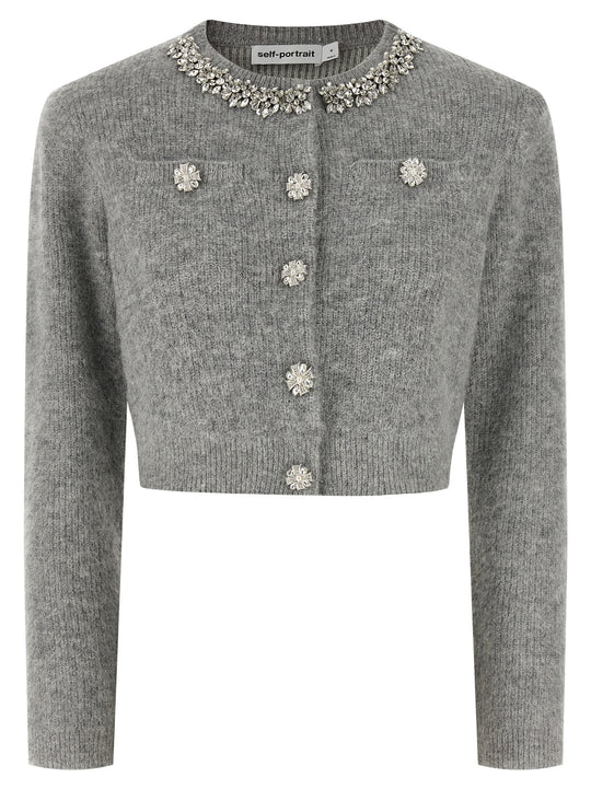 Grey Fluffy Crystal Trim Sweaters And Cardigans Gray