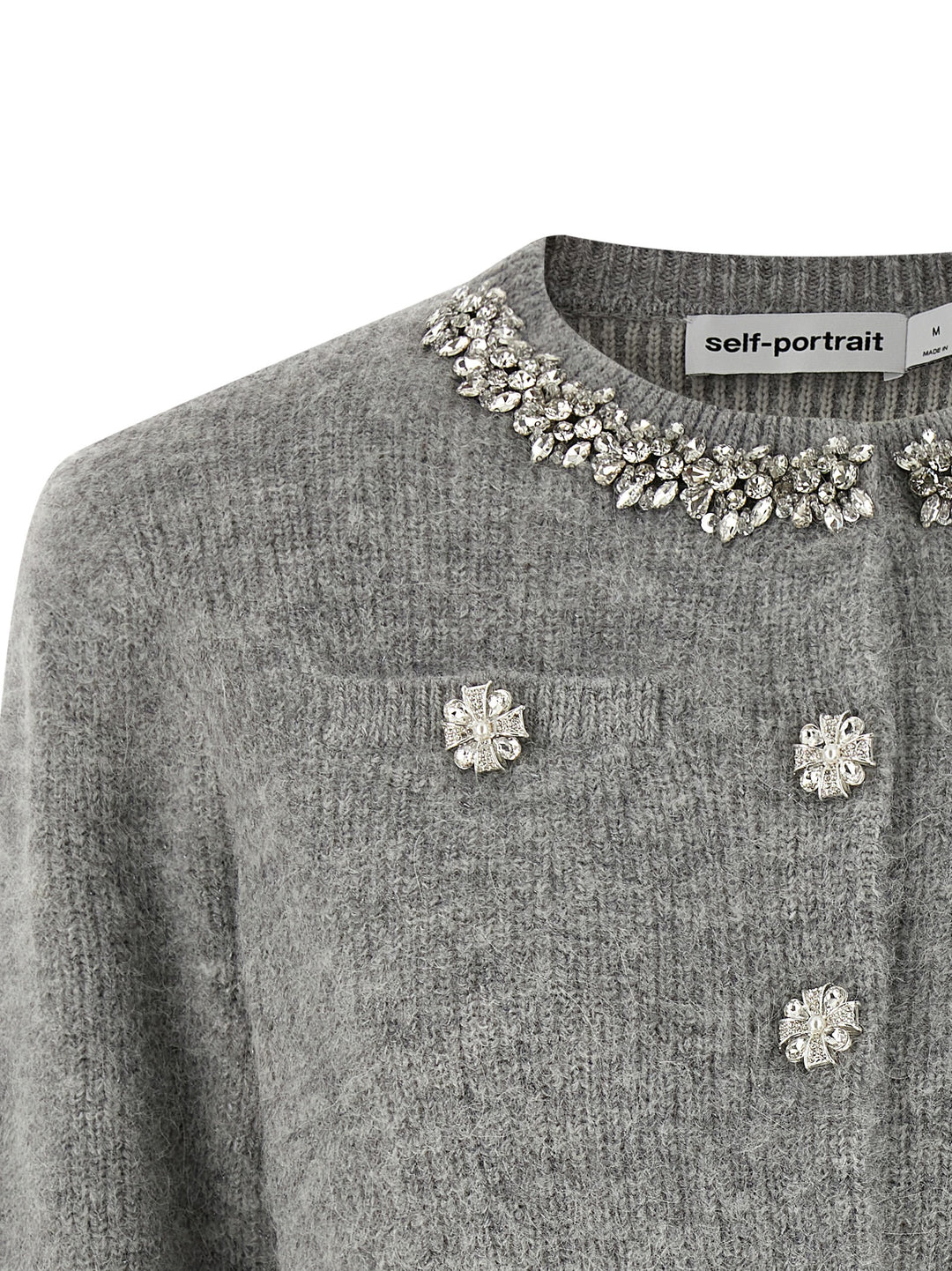 Self Portrait Grey Fluffy Crystal Trim Sweaters and Cardigans - Gray | 020aec96f5751473e569753af9e7d19709a012b2