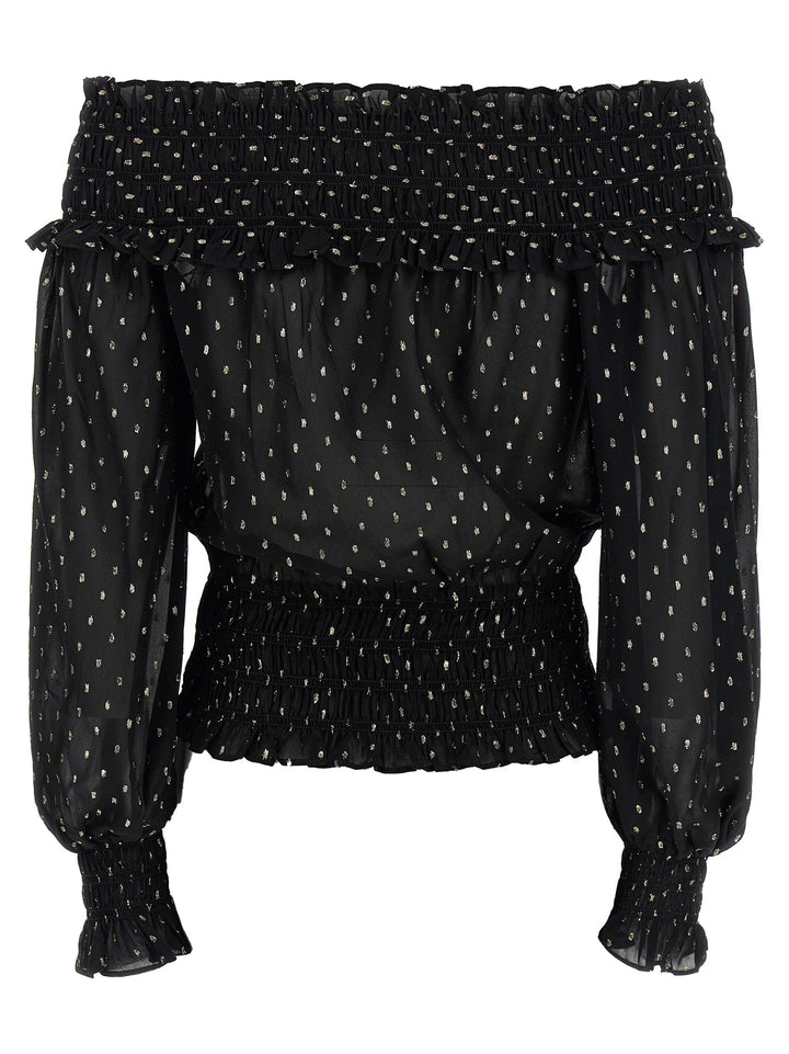 Self Portrait Black And Gold Chiffon Tops - Black | e1e7d8b63390a6aab3b7f6676ff361890e9c330a