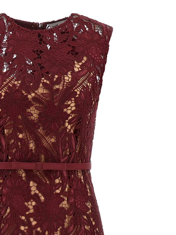 Self Portrait Burgundy Guipure Lace Midi Dresses - Bordeaux | 4fe8dade8919d6a6005ea25bfeb67ea697f8f34a