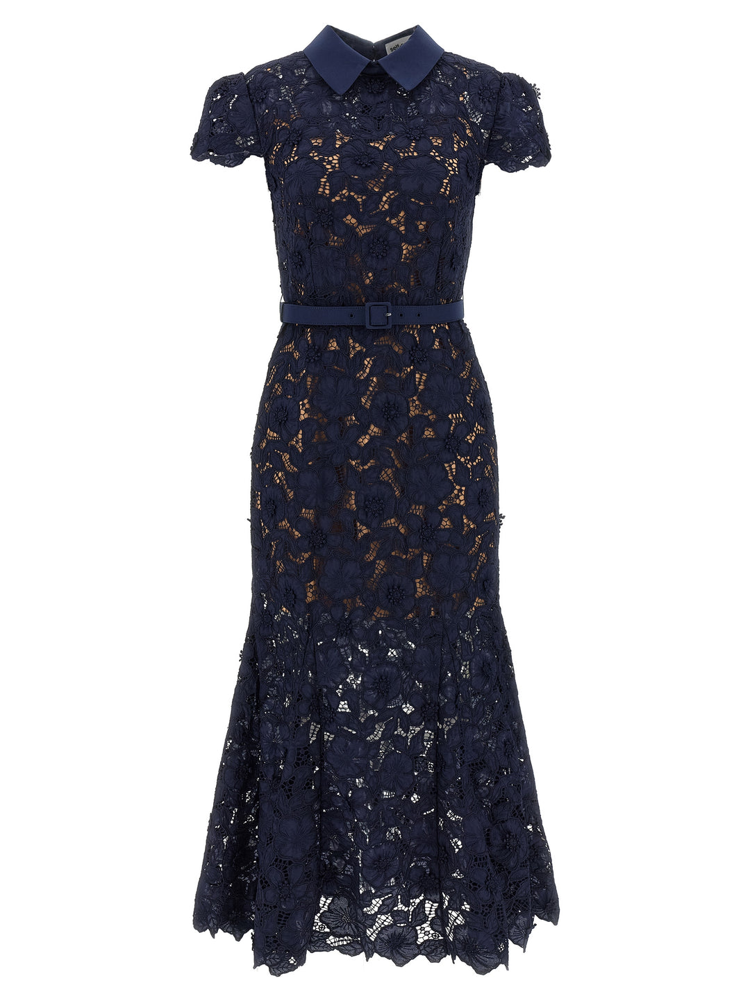 Self Portrait Navy Guipure Lace Midi Dresses - Blue | 12b1ed3f45234211d6874161a1b02daf3057fbfc