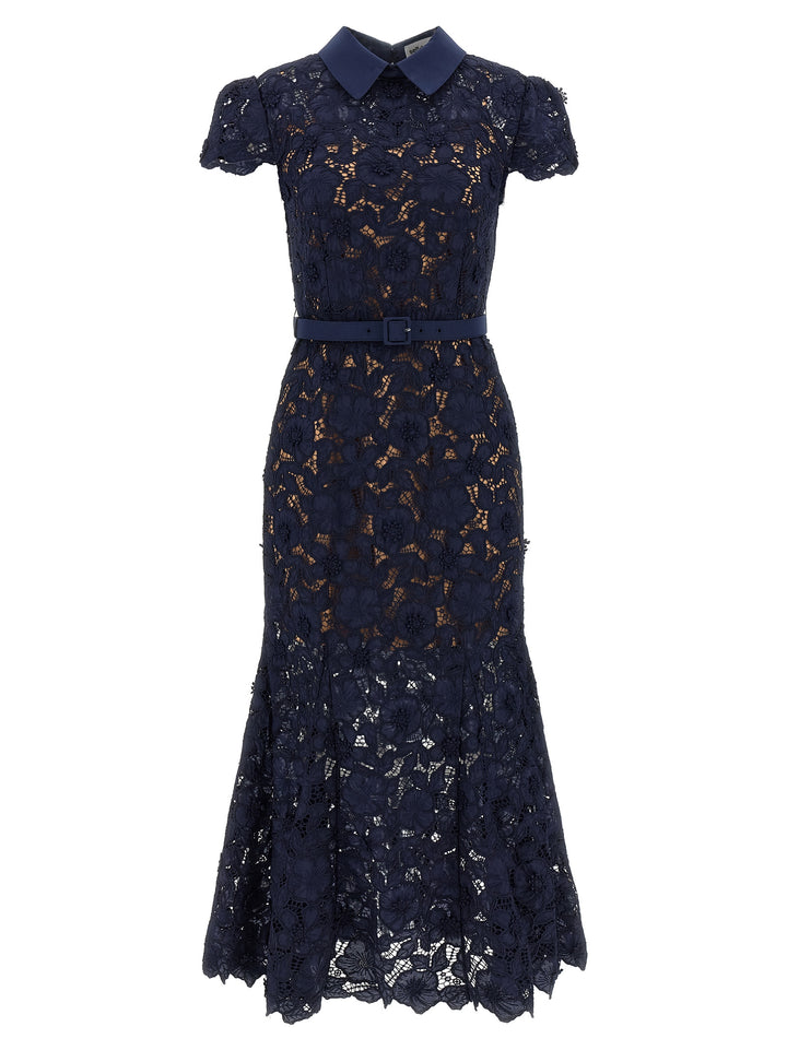 Self Portrait Navy Guipure Lace Midi Dresses - Blue | 12b1ed3f45234211d6874161a1b02daf3057fbfc