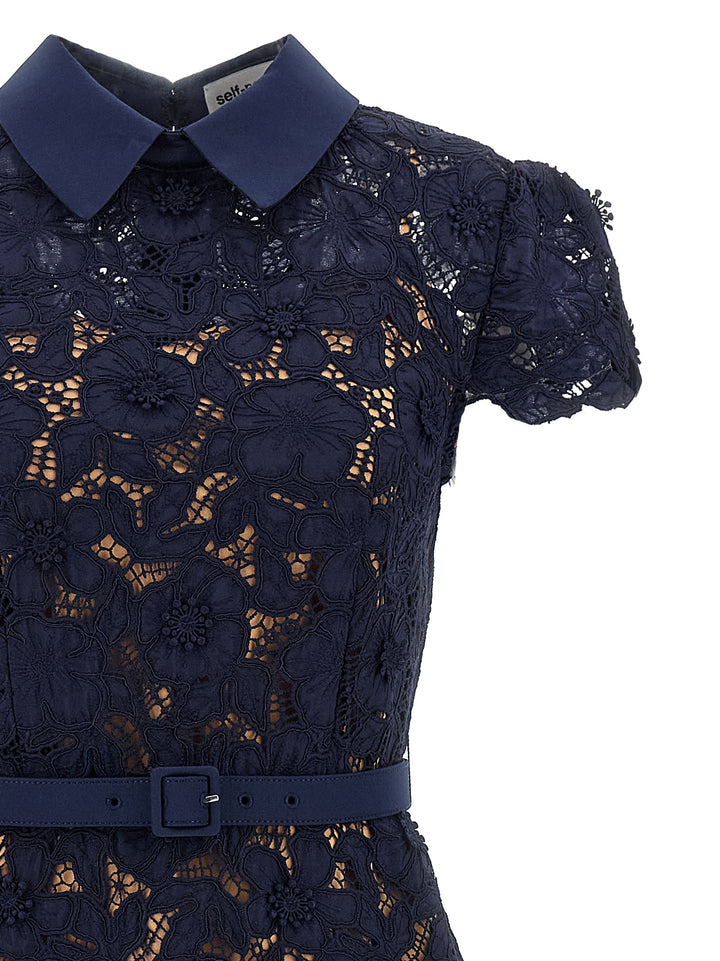 Self Portrait Navy Guipure Lace Midi Dresses - Blue | 958a31acb37e9909ed0428d9d4a02ae11da902fb
