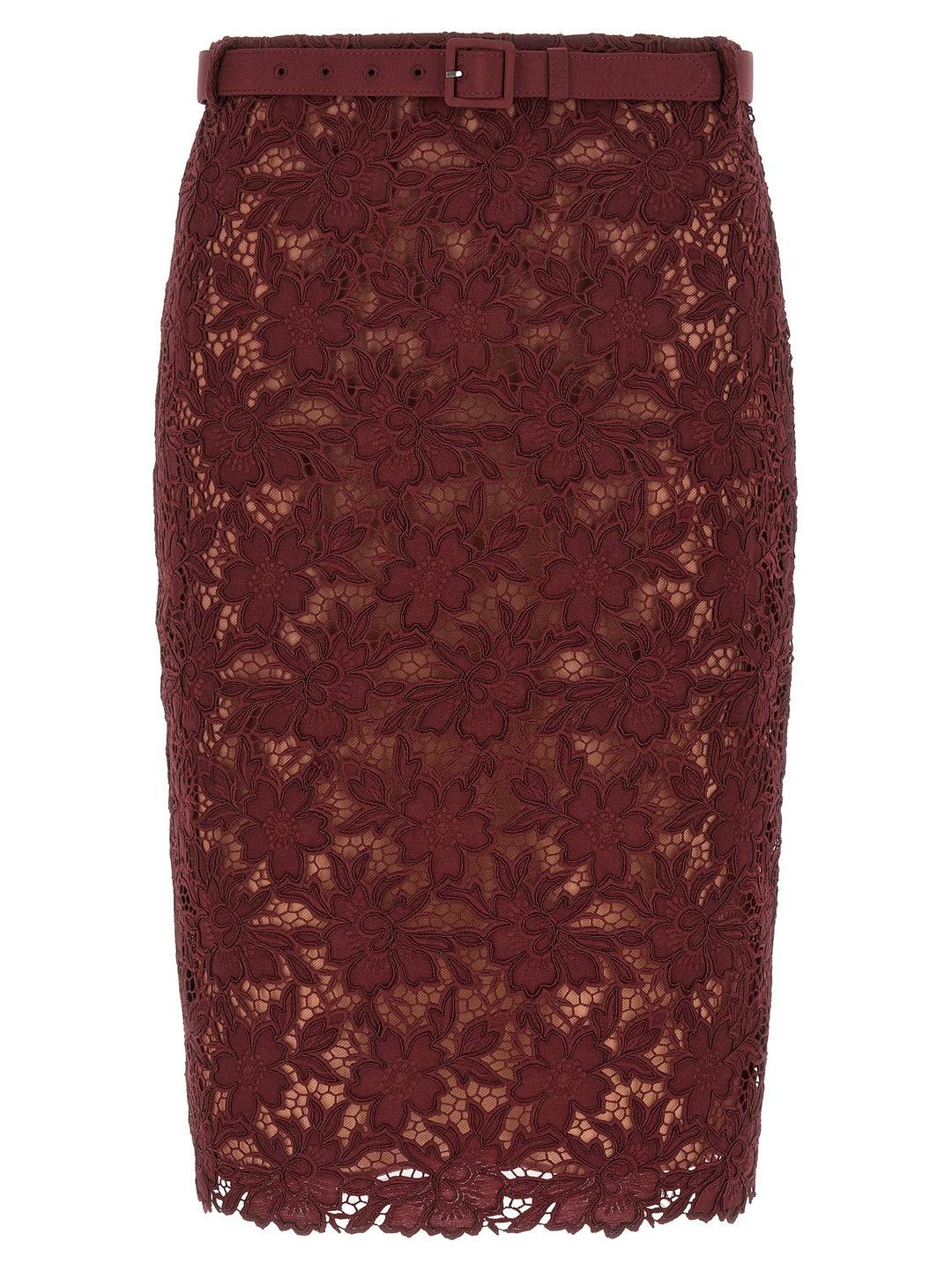 Self Portrait Burgundy Guipure Lace Midi Skirts - Bordeaux | eb29409e99c202aa0d3ba2a97c0a397c5ef8f14a