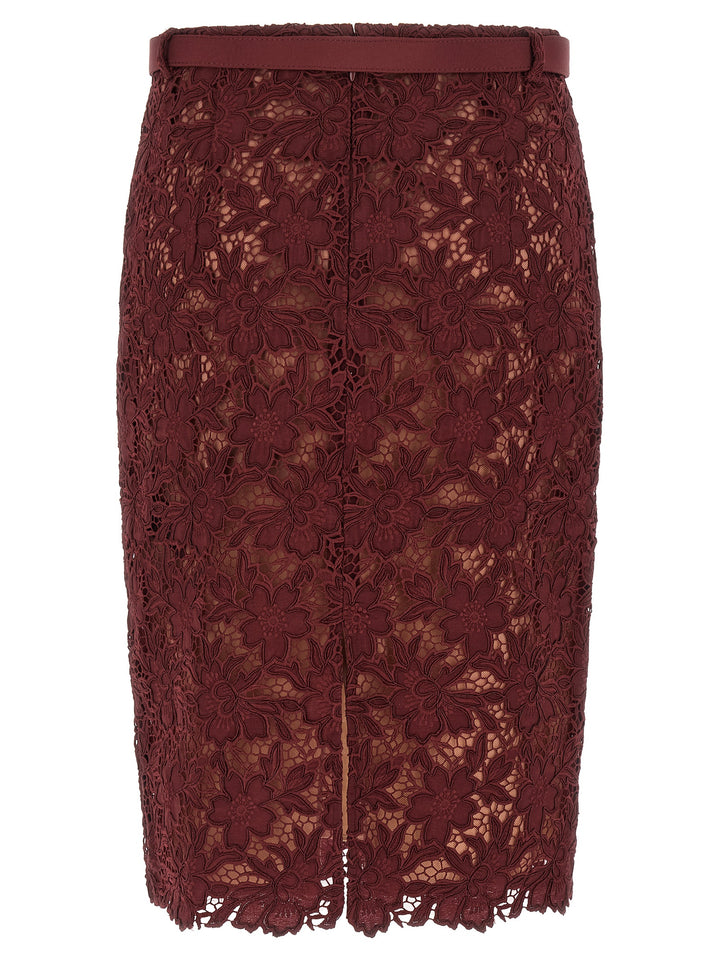 Self Portrait Burgundy Guipure Lace Midi Skirts - Bordeaux | b2cc5c0fbb116a28b66bc52c37aac59897edf961