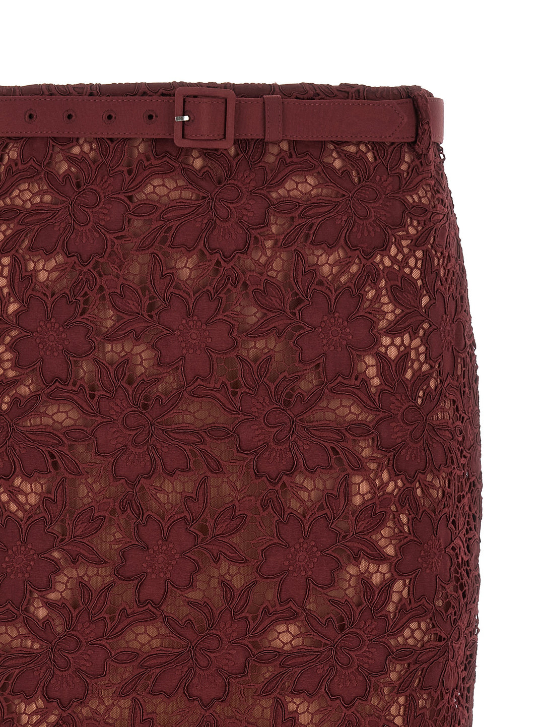 Self Portrait Burgundy Guipure Lace Midi Skirts - Bordeaux | bdca53a0aceabd03c1bf1f191d84effb641c0257