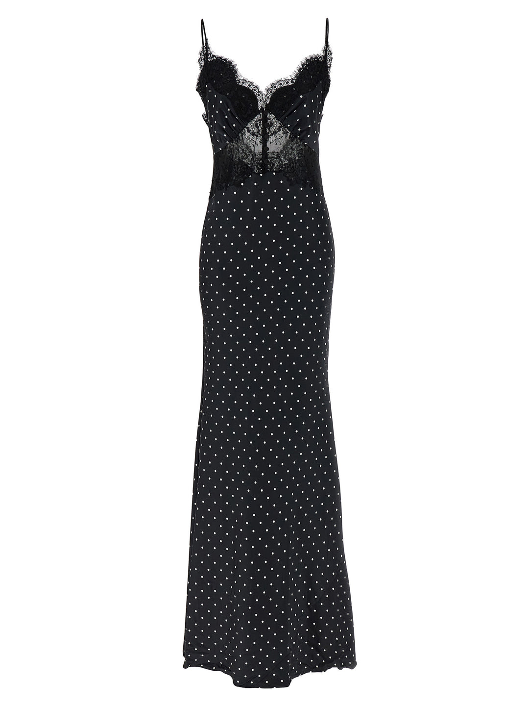 Self Portrait Polka Dot Satin Lace Maxi Dresses - White/Black | ed8b1089864935ea1f7459e307f5244c6cf92c54