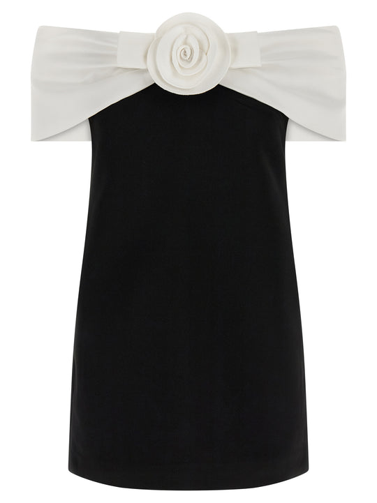 Black CrêPe Flower Mini Skirts White/Black