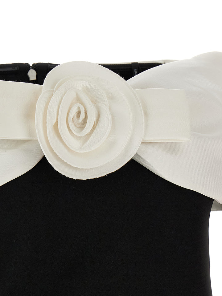 Self Portrait Black Crêpe Flower Tops - White/Black | 38367007c844ec70d1cfefe3e444c1c20c3d0f18