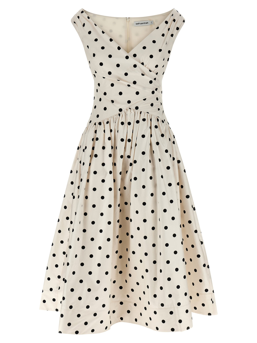 Self Portrait Cream Polka Dot Cotton Midi Dresses - White/Black | be792bc7ae6cc053be197f0a2b7980c106efaad4