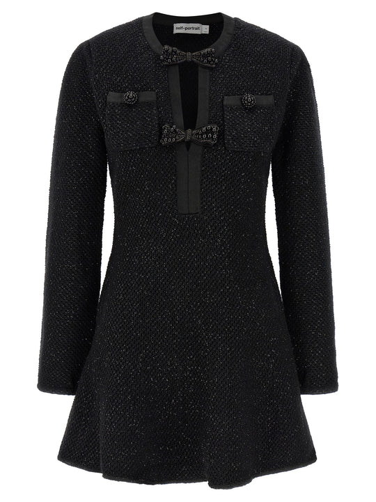 Black Sequin Knit Mini Dresses Black