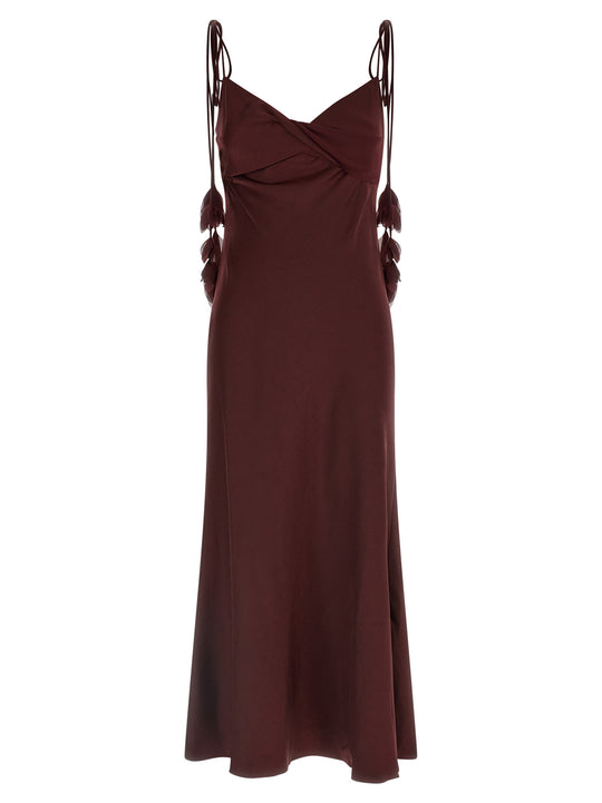Burgundy Satin Flower Midi Dresses Bordeaux