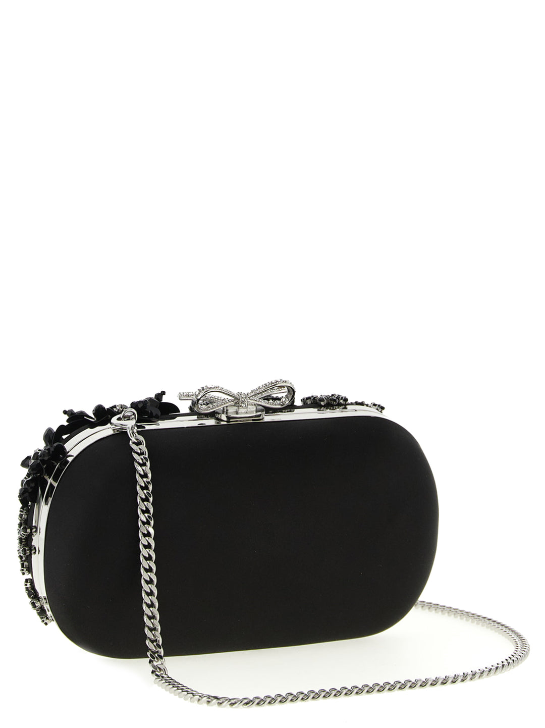 Self Portrait Black Satin Floral Crystal Clutch - Black | f0e5072cb31908d11e756a21df2a3ba20a1fe2e0
