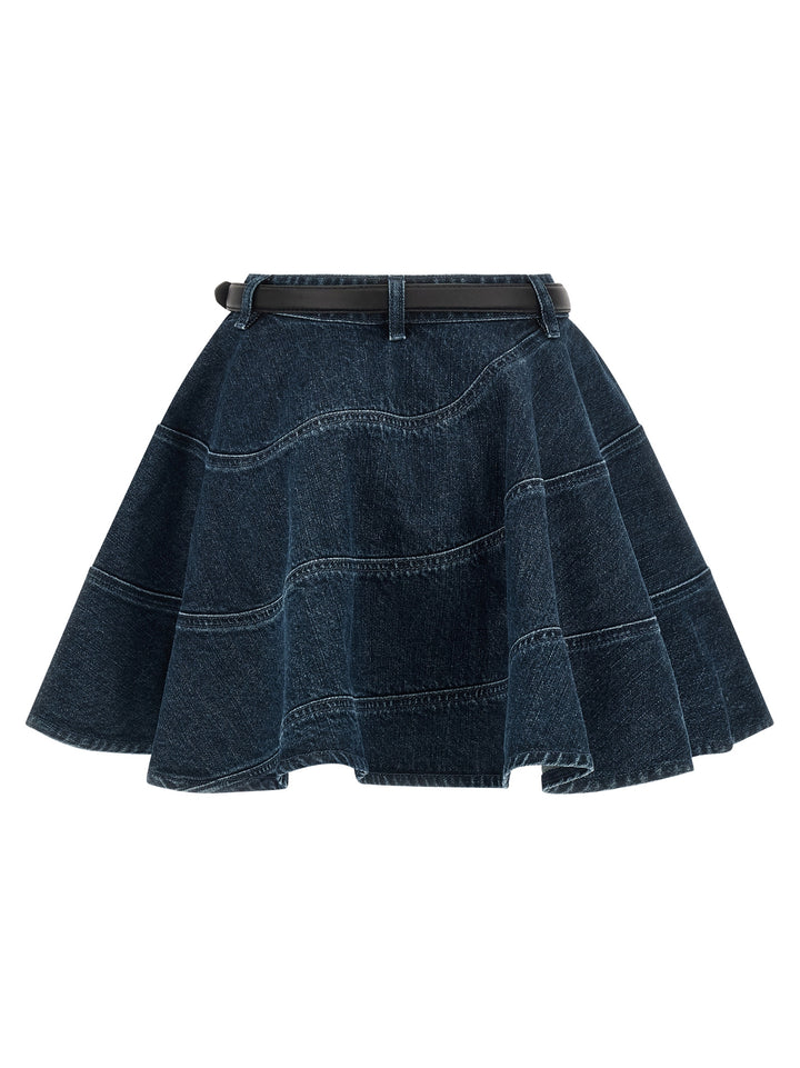 Self Portrait Flared Denim Mini Skirts - Blue | df1156cf370c1362bec3ed6583626181ce3a5101