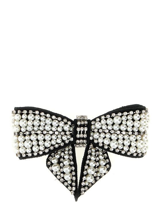Black Pearl Satin Bow Hair Accessories Black