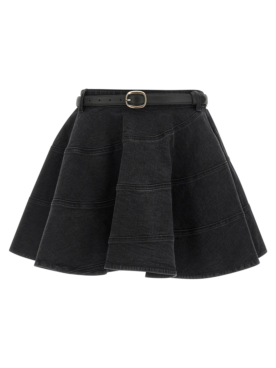 Self Portrait Black Flared Denim Mini Skirts - Black | 86070d9471841a13c380ab86970ae14592b13b2b