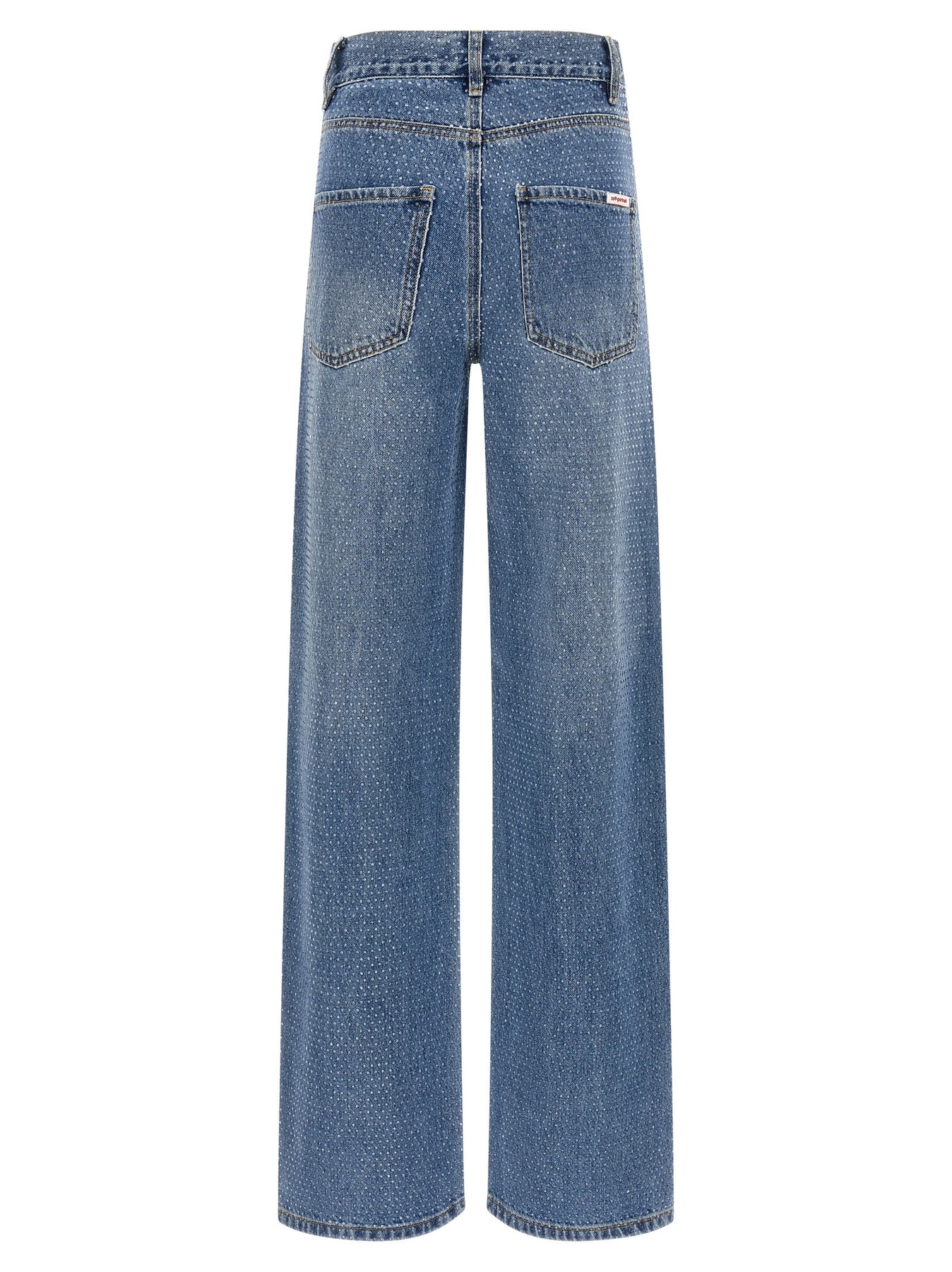 Self Portrait Rhinestone Denim Straight Leg Jeans - Blue | 385b1a0fb5eeafa8cbcfa55c01295f23eb5c1c90