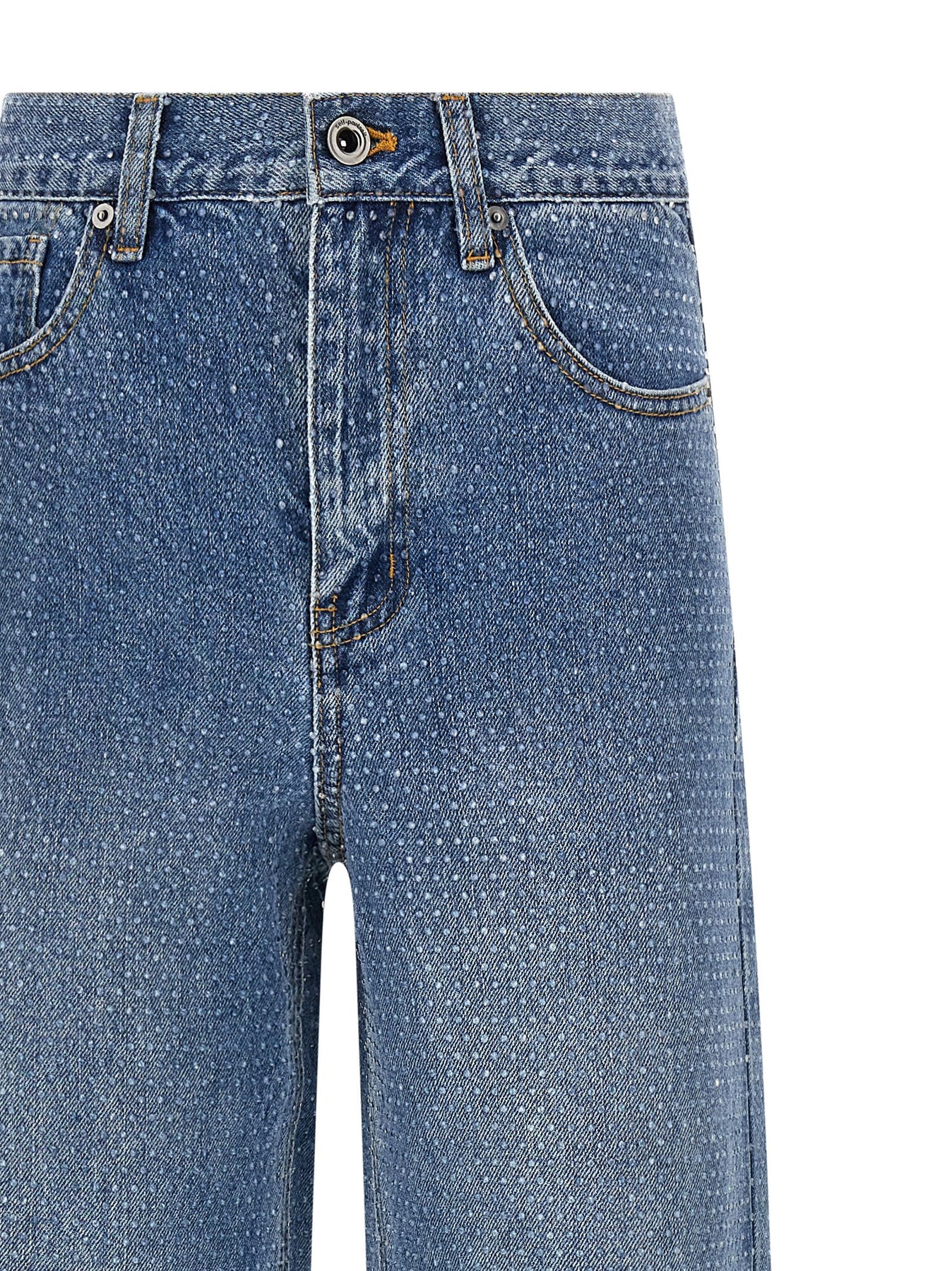 Self Portrait Rhinestone Denim Straight Leg Jeans - Blue | 3706dcb019fd5b8672073e243f0f173aae39df52