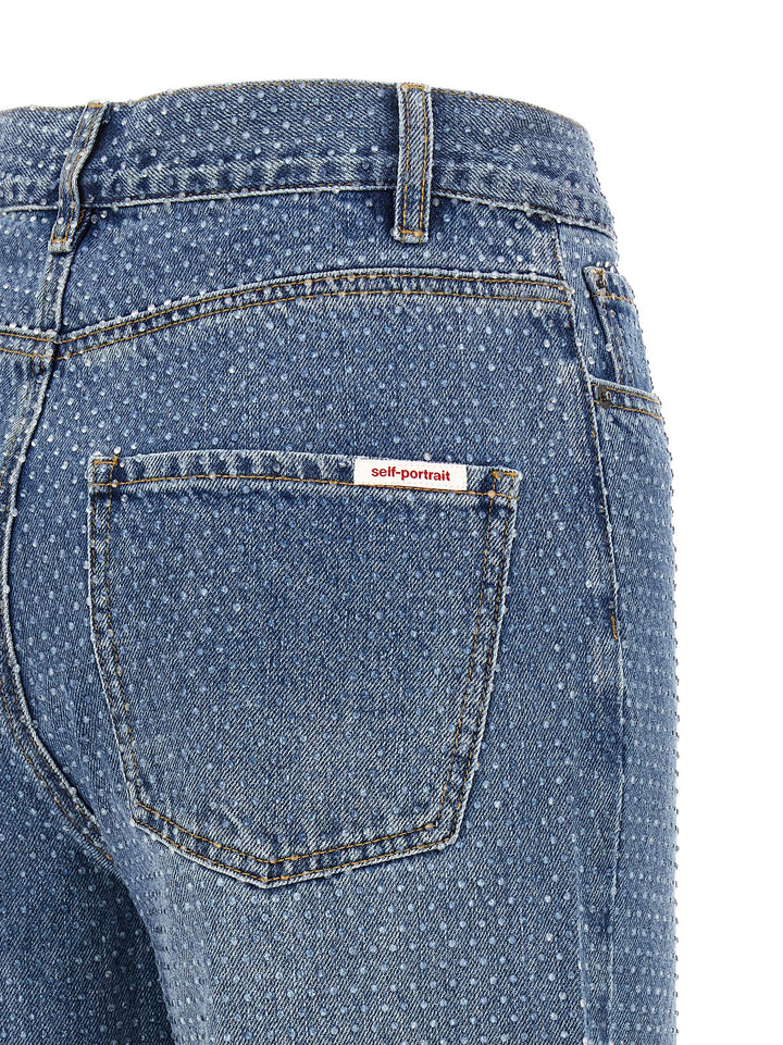 Self Portrait Rhinestone Denim Straight Leg Jeans - Blue | ea19c21bdf1feb794c342b3b66d491da41f737ce