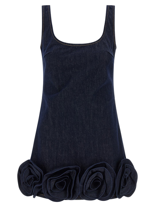 Indigo Denim 3d Flower Mini Dresses Blue