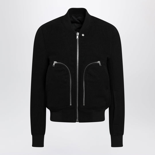 Black Virgin Wool Bomber Jacket With Zip