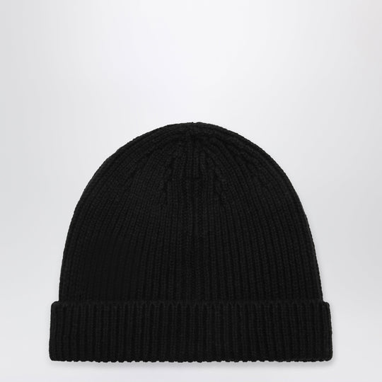 Black Ribbed Cashmere Blend Beanie