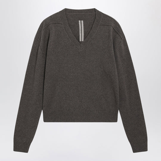 Taupe V-Neck Sweater In Cashmere And Wool
