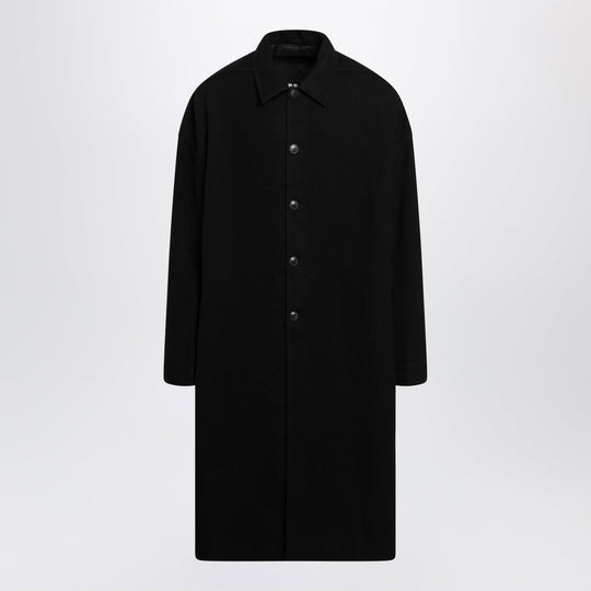 Long Single-Breasted Virgin Wool Coat In Black