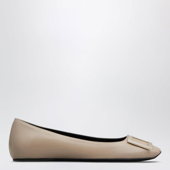 Beige Trompette Ballerinas In Leather