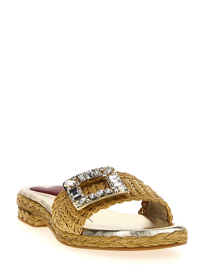 Roger Vivier Raffia Jewel Sandals - Beige | bece0875ce8064e77ed0538a1f1112ab5d575d24