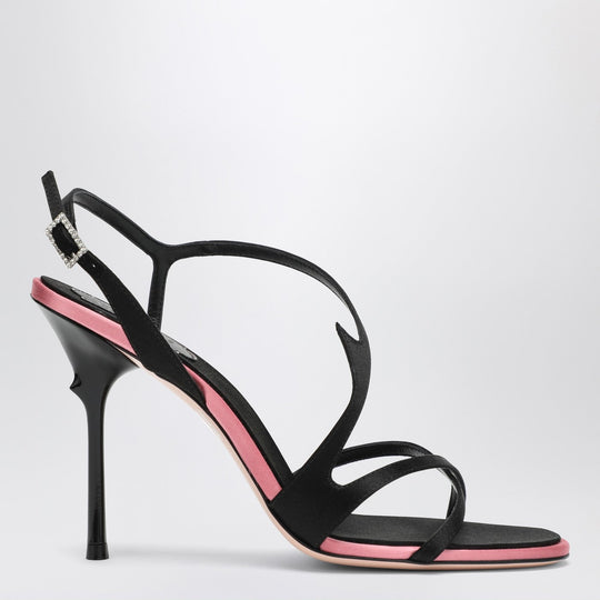 Black Satin Heeled Sandals