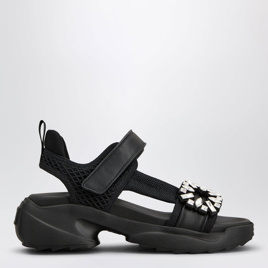 Viv’ On The Run Black Leather And Textile Sandals