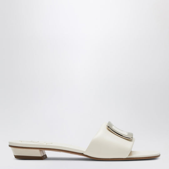 Square Buckle Leather Slides White