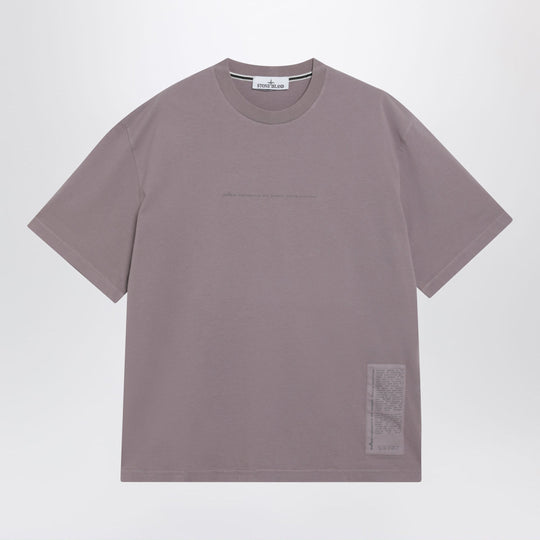 Grey-Purple T-Shirt With Garment Dyed Graphics Print