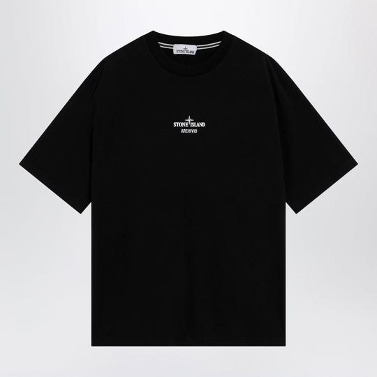 Black Cotton T-Shirt With Logo Prints