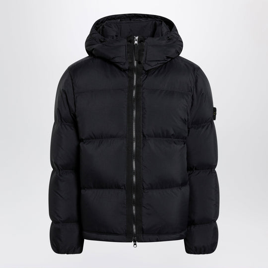 Black Ripstop Nylon Zip-Up Down Jacket