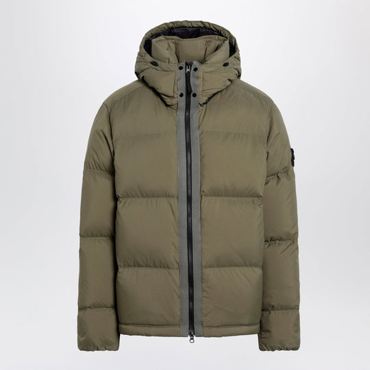 Military Green Ripstop Nylon Zip-Up Down Jacket