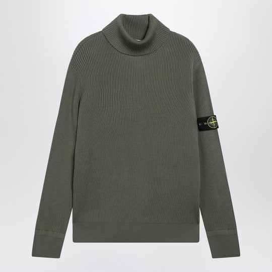 Military Green Ribbed Turtleneck Sweater