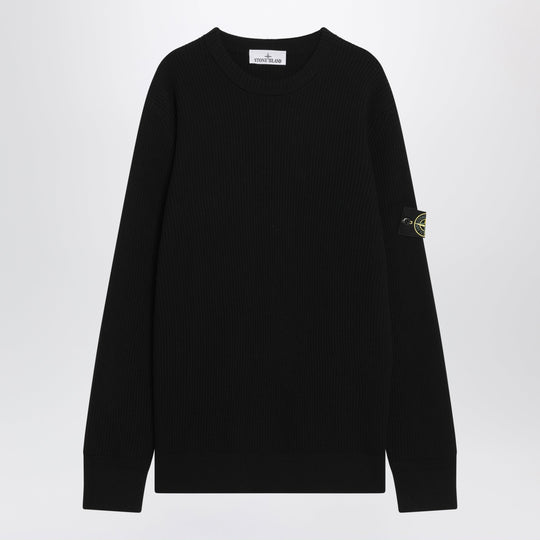 Black Ribbed Crew-Neck Sweater