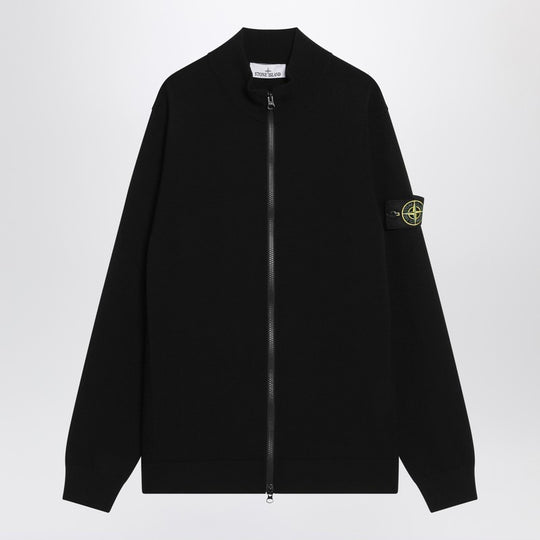 Black Zip-Up Cardigan In Wool Blend