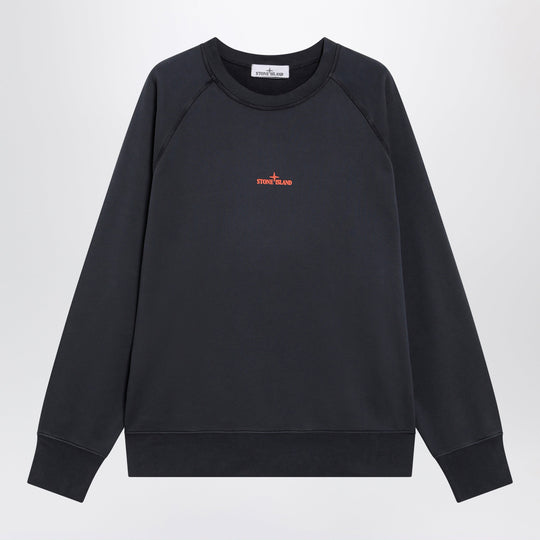 Navy Blue Cotton Sweatshirt With Logo Prints