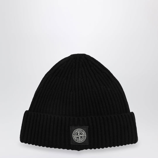 Compass Patch Beanie In Black Wool