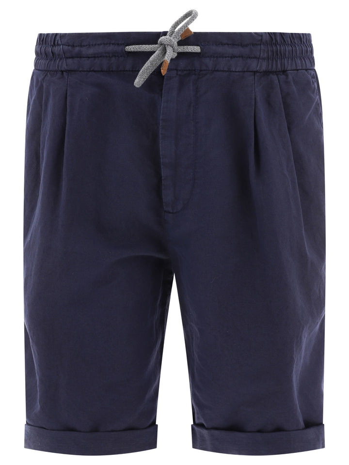 Brunello Cucinelli Bermuda  With Drawstring And Pleats Shorts - Blue | 4f864a597e51feb3760c105442862ca59b6954cd