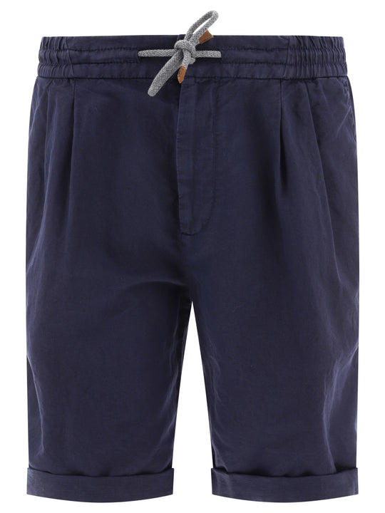 Bermuda With Drawstring And Pleats Shorts Blue