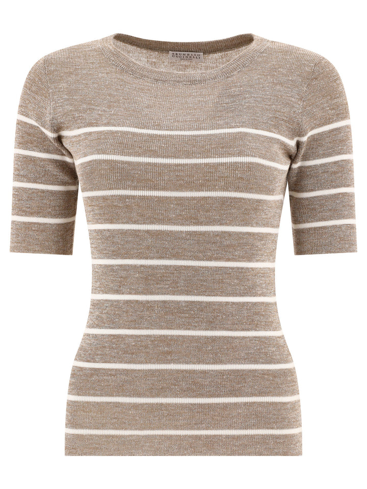 Brunello Cucinelli Striped Sweater Knitwear - Beige | 2c6cfdb162c7ebc7b4dc73db802a627c19a9a60f