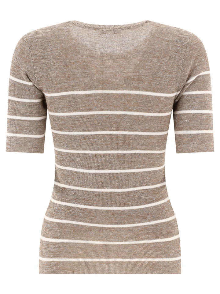 Brunello Cucinelli Striped Sweater Knitwear - Beige | c11131eef4c20cddd6fac536cff3ad17bbb814ac