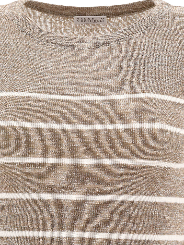 Brunello Cucinelli Striped Sweater Knitwear - Beige | 682f9e6fd465982c5c7fb32a9baeb131eb4329bb