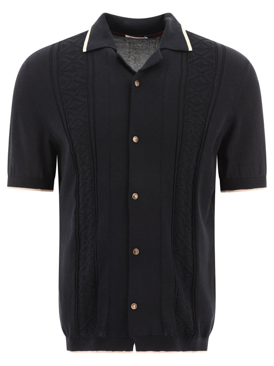 Cotton Jacquard Ribknit Polo Shirt Polo Shirts Black